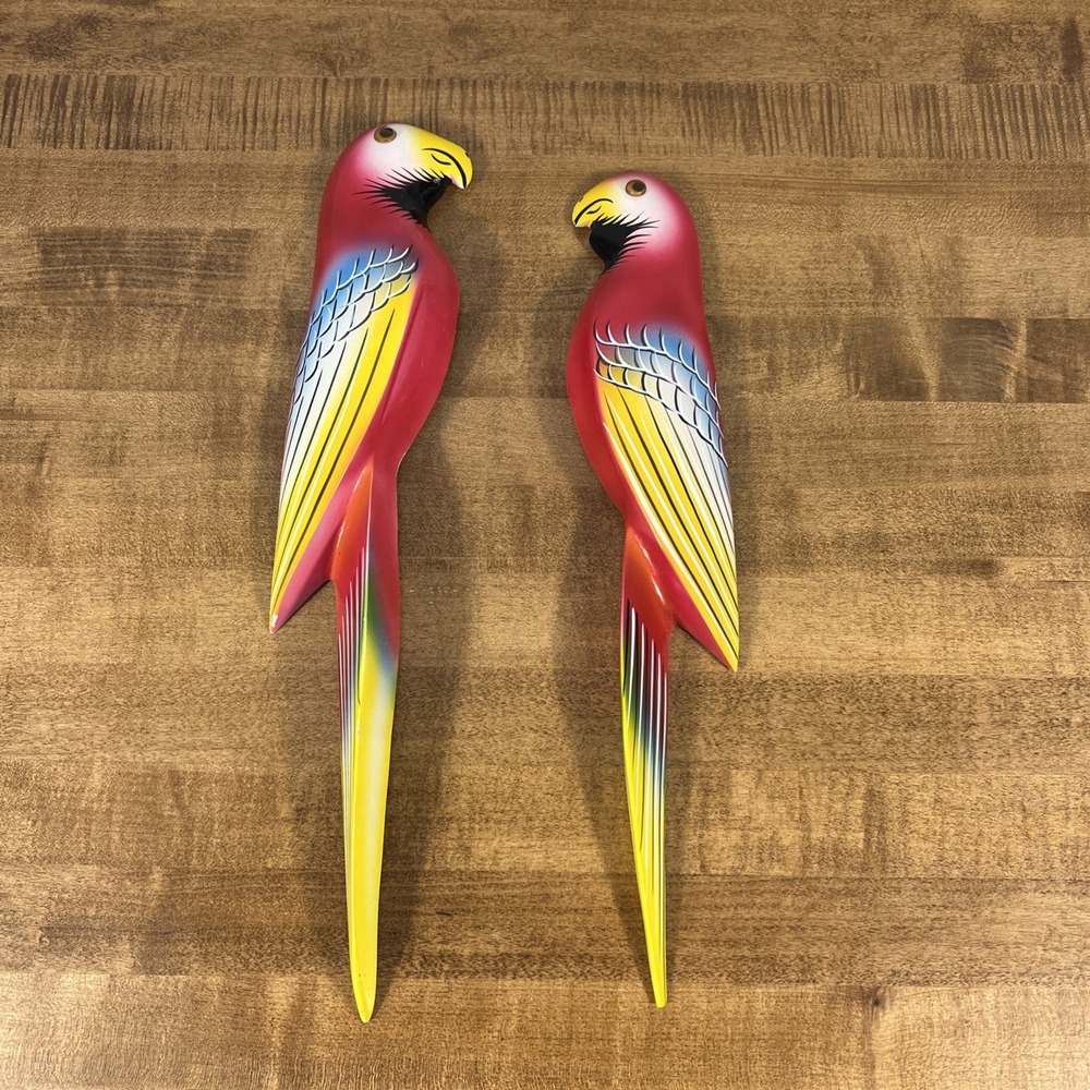 Vintage Handmade Set of 2 Macaw Parrots Wall Hanging
